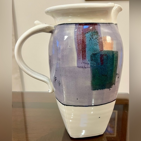 Postmodern Ceramic Pottery Pitcher Artist Signed MCM Geometric Studio Art 9-1/2 - Picture 4 of 12